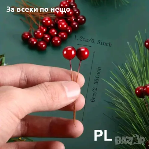 Изкуствени червени черешови клонки за коледна декорация 250 бр, снимка 2 - Декорация за дома - 48351501