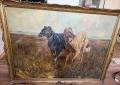 Старинно маслено платно "Руски борзои" – Музеен размер (140х110 см), снимка 2