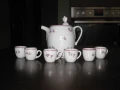 Ретро порцеланов комплект за греяна ракия, буре с капаче и 6 чашки, 37 лв, снимка 5