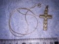 ДЕБЕЛО ПОСРЕБРЕН СРЕБЪРЕН ВИНТИДЖ АРТ МОДЕЛ КРЪСТ с ПОСРЕБРЕНА ВЕРИЖКА и ПЕЧАТИ 925 / 30840, снимка 2