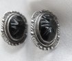 Антикварни сребърни мексикански обици с инталии от обсидиан, снимка 5