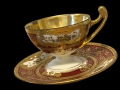 Порцеланова чаша с чинийка – F.M.C. handgemalt, ръчно рисувана, позлата, снимка 2