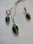 Сребърен комплект със зелени кристали, снимка 4