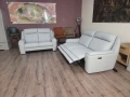 Италиански сив кожен комплект дивани тройка и двойка с ел. релакс, снимка 3