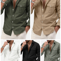 Нова мъжка горна риза с много джобове и дълги ръкави, 5цвята , снимка 1 - Ризи - 44840632