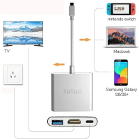 TUTUO USB Type C към 1080P HDMI адаптер за Nintendo Switch, USB C PD захранващ порт, USB-A 3.0 хъб, , снимка 3 - Друга електроника - 44834804