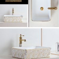 Луксозна Бяла мивка за баня тип купа с флорални елементи  , снимка 2 - Мивки - 39635263