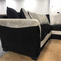 Нов Ъглов диван от плат цвят - черно и сиво, материал плюш, снимка 2 - Дивани и мека мебел - 39687922