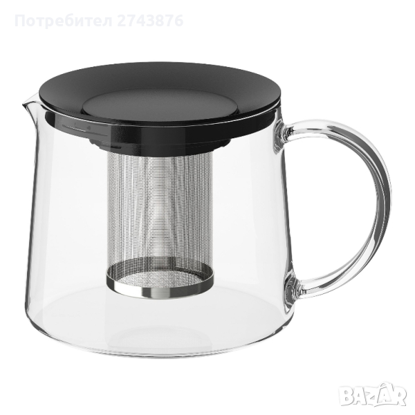 Стъклена кана за чай с цедка,термоустойчиво стъкло- 600 мл., снимка 1