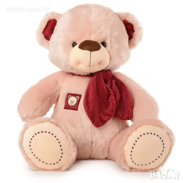 Ново плюшено Мече с червено фишу, 40см, снимка 1