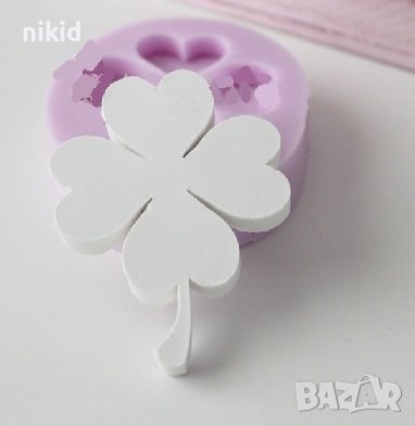 Четирилистна детелина с дсръжка силиконов молд форма калъп фондан гипс шоколад гипс, снимка 1