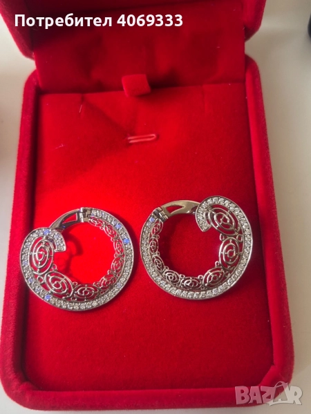 Обеци от бяло 18к злато “Valentin” ⚖️7.59гр С монтирани 96 бр 💎💎💎, снимка 1