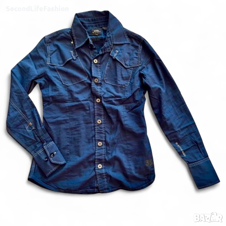 Дамска риза G-Star Raw 3301 Just The Product, синя, с копчета тип „тик-так“, размер S, снимка 1