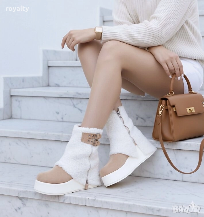 Боти на платформа - светлокафяв велур, снимка 1