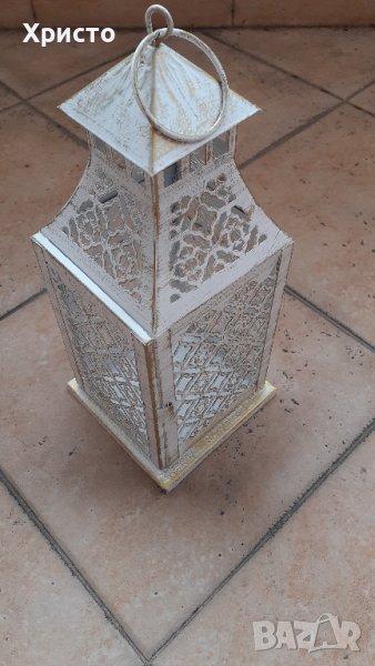 фенер метален ретро антикварен, за свещ кандило и други, метал и стъкло, снимка 1