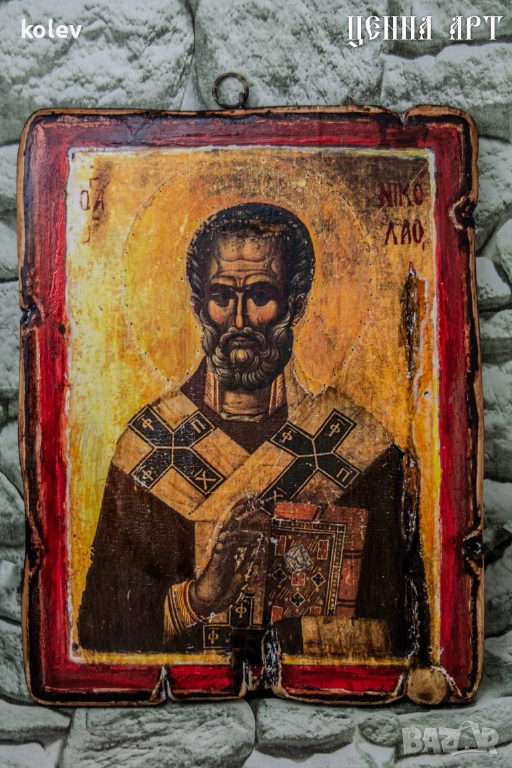 Старинна икона на Свети Николай, реплика художествен декупаж 30/20 см, снимка 1