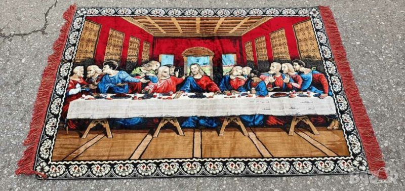 старинен килим, ковьор за стена Исус Христос и тайната вечеря плюшен ковьор за стена, черга, пано, снимка 1