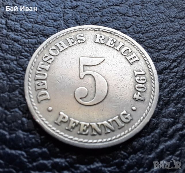 Стара монета 5 пфенига 1904 г.буква  А - Германия  - рядка,топ цена !, снимка 1
