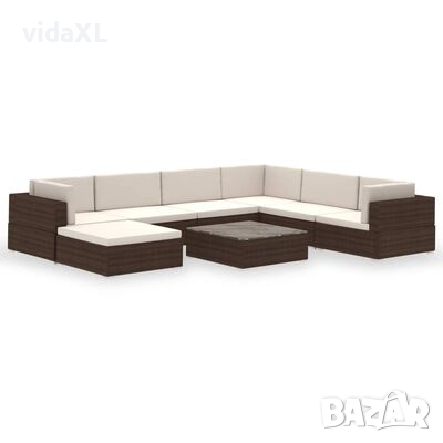 vidaXL Градински комплект с възглавници, 8 части, кафяв полиратан, снимка 1
