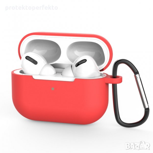 Силиконов кейс за безжични слушалки AirPods Pro, AirPod 3 - червен цвят, снимка 1