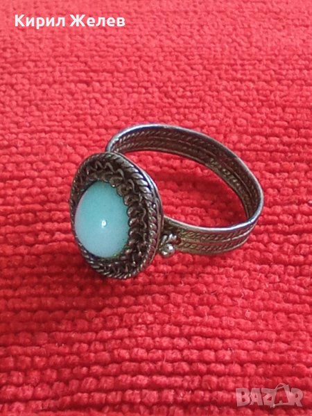 18-19 ВЕК ВЪЗРОЖДЕНСКИ СРЕБЪРЕН ТЮРКОАЗЕН ПРЪСТЕН МАЙСТОРСКА КУЮМДЖИЙСКА ИЗРАБОТКА 8351, снимка 1