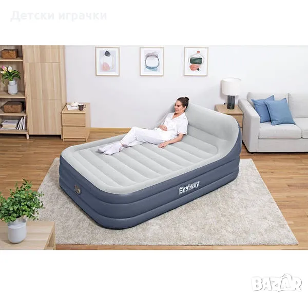 Надуваем матрак 152 х 226 x 84см, с помпа, до 300кг, кадифен, снимка 1