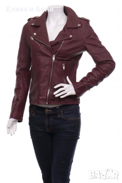 яке мото байкър бордо кожено малинов цвят, снимка 1