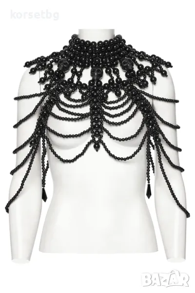Ексцентрична харнес огърлица бижу за тяло от черни мъниста -9037, снимка 1