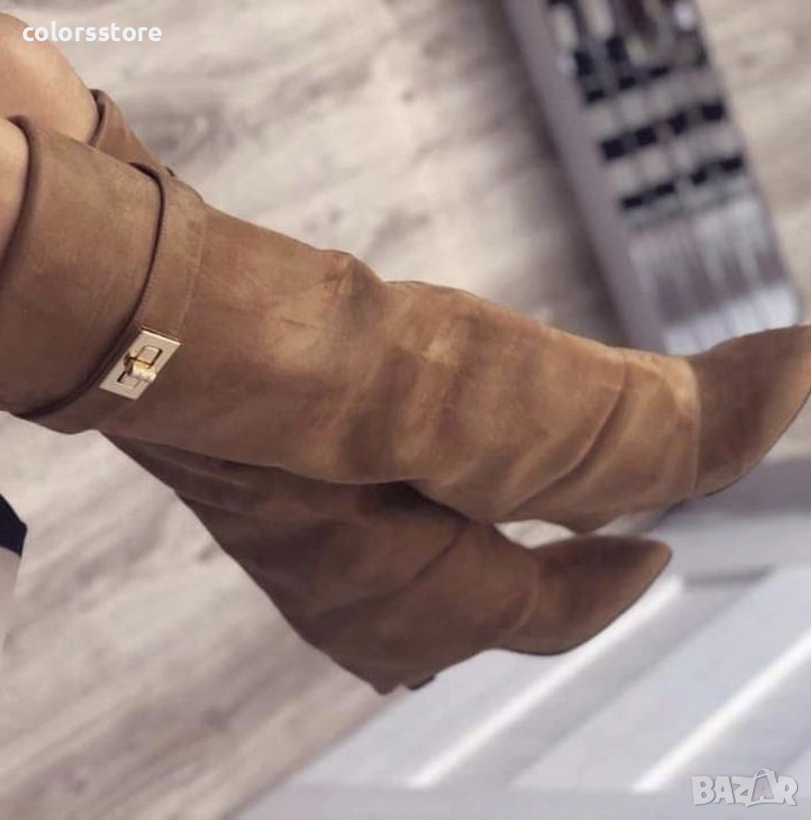 Ботуши на платформа - кафяв велур - K-40, снимка 1