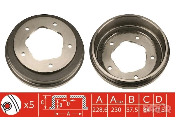 Барабан спирачен заден за FORD P 100 II,TRANSIT 1.6-2.5D 11.77-12.92г.№ S70056, снимка 1