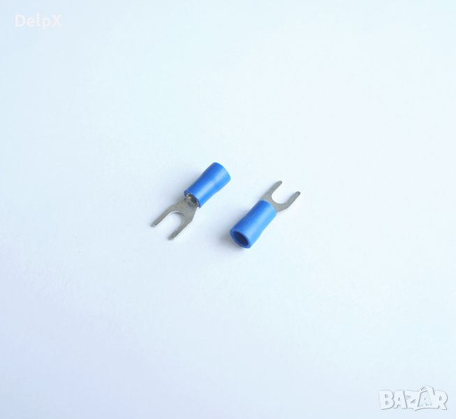 Кабелно ухо тип вилка с изолация синьо 4mm/2,5mm2, снимка 1