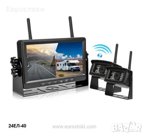 PODOFO комплект камери за заден ход с монитор, 2 х безжични AHD камери + монитор 7 инча, HD цифров , снимка 1