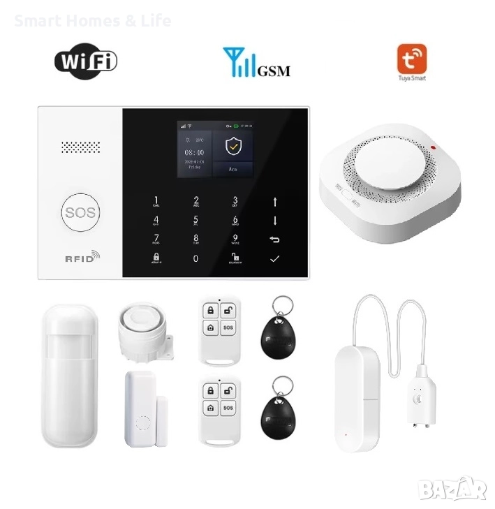 WiFi / GSM Смарт професионална Алармена система + сензор за дим и вода, снимка 1