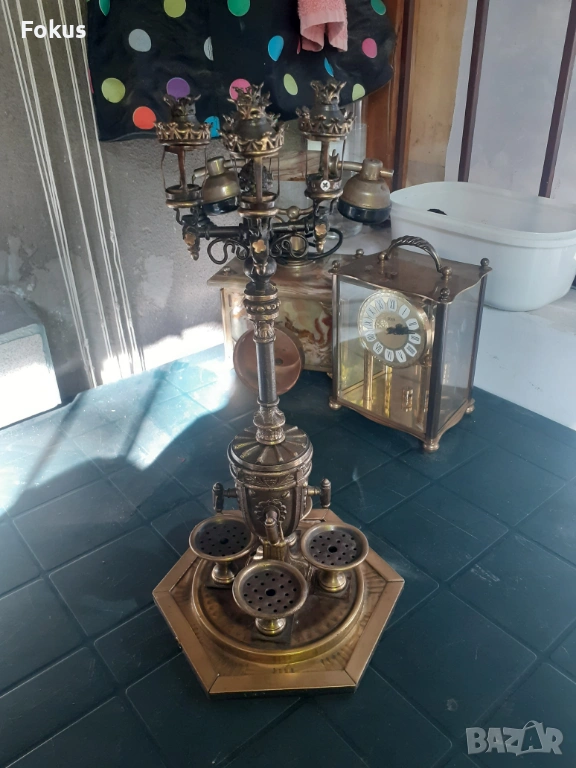 Интересна антикварна метална лампа, снимка 1