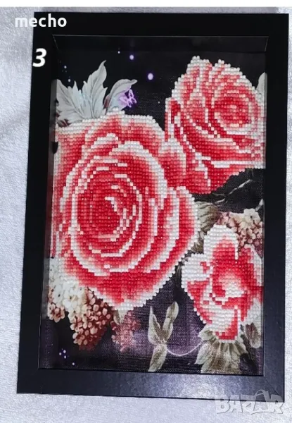 НОВ НАЛИЧЕН Диамантен гоблен рози в бяло и розово Изработен и с рамка, снимка 1