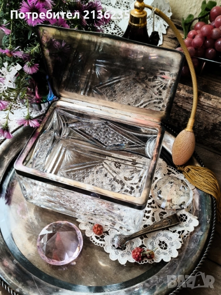 Кристална кутия със сребърен капак 925, снимка 1