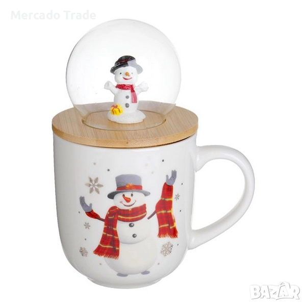 Коледна чаша с капак Mercado Trade, Снежен човек , Керамика, 500мл, снимка 1