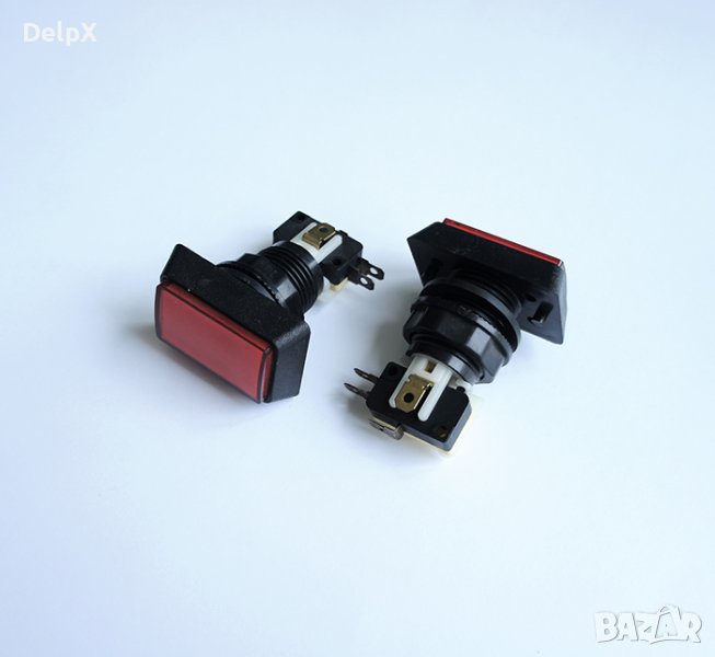 Бутон за игрална машина светещ незадържащ НО червен правоъгълен 250V 6A Ф24mm, снимка 1