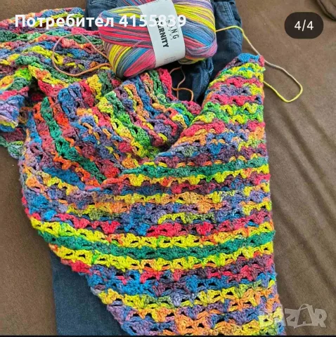 Ръчно плетен шал наметка, снимка 2 - Шалове - 55784186