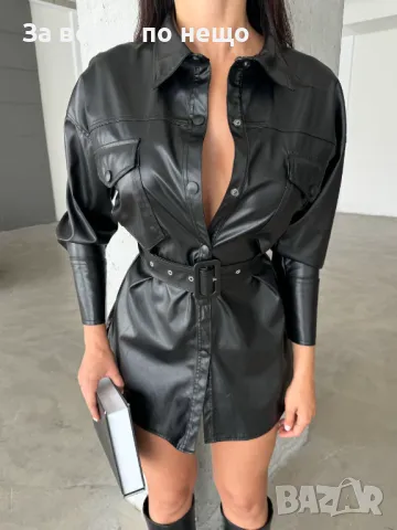 Дамска кожена рокля с коланче Код A173, снимка 5 - Рокли - 47671100