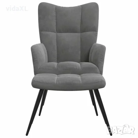 vidaXL Релаксиращ стол с табуретка, тъмносив, кадифе, снимка 3 - Столове - 56146946