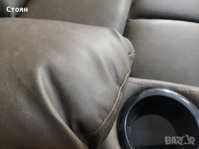 Кафяв кожен фотьойл с ръчен релакс механизъм - изкуствена кожа, снимка 9 - Дивани и мека мебел - 53712297
