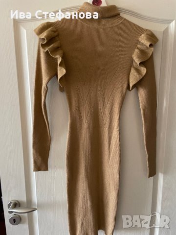Нова елегантна миди midi спортно елегантна ежедневна ластична бежова рокля рипс тип поло яка , снимка 10 - Рокли - 42655712