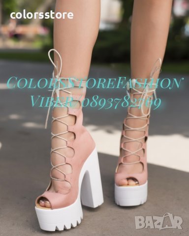 Летни боти на ток - пудра велур - 101