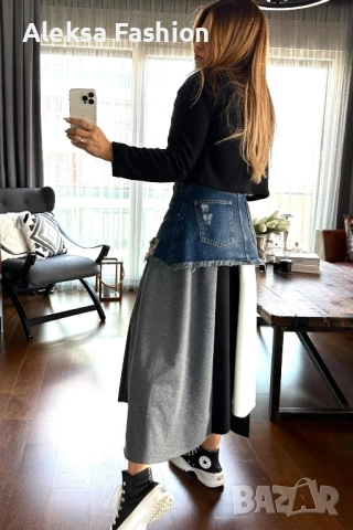 TW3 Дънкова пола атрактивен модел съчетан с плат , снимка 2 - Поли - 44151761