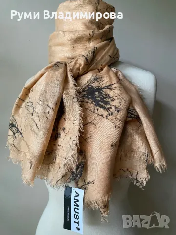 Бежов шал, Amust, от 100 % вискоза,  с етикет, снимка 4 - Шалове - 49765359