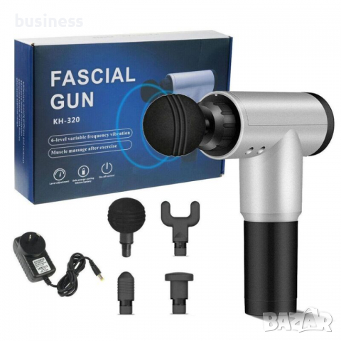 Професионален масажен уред Fascial Gun, Антицелулитен, Вибрации, 4 глави