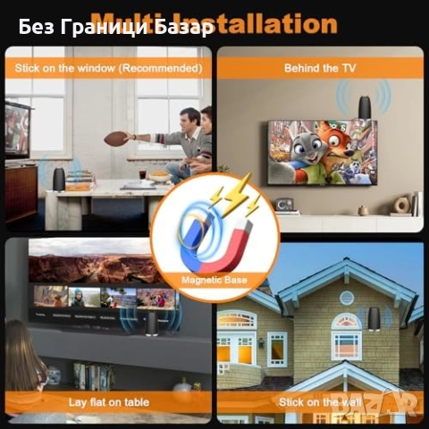 Нова HDTV антена за вътрешен монтаж, дълъг обхват, усилен сигнал, 4K прием, снимка 6 - Други стоки за дома - 51681189