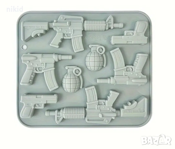 Автомат пушка лимонка оръжие пистолет силиконов молд форма фондан шоколад гипс декор 