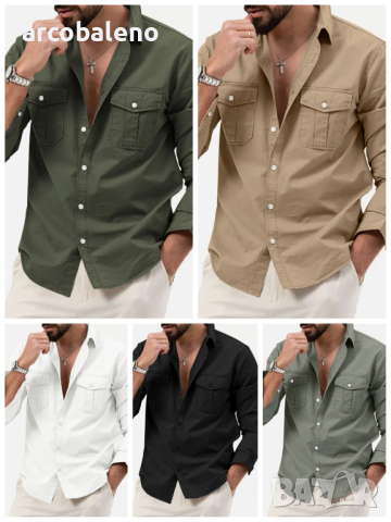 Мъжка ежедневна риза с джобове и дълги ръкави, 5цвята 